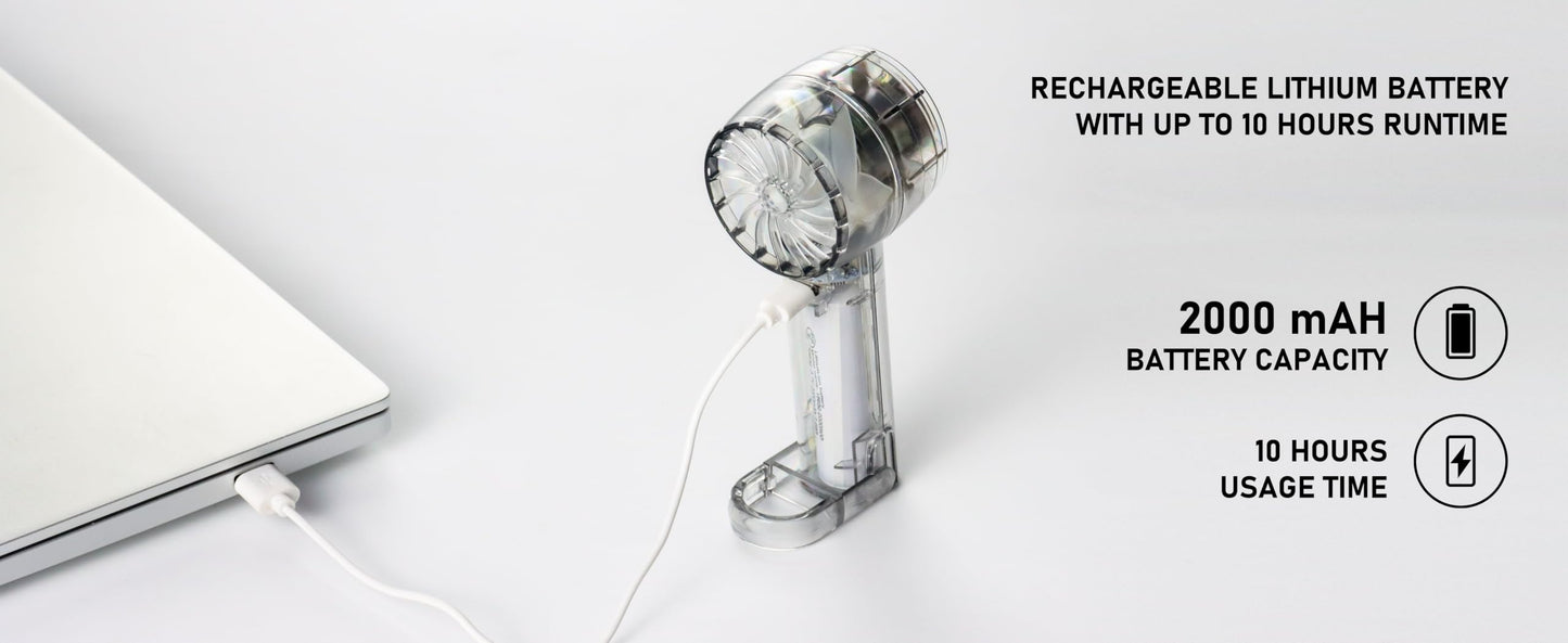 Portable Fan with Ice Cooling -Mini Handheld USB Rechargeable 3-Speed Fan Transparent Lightweight Personal Fan for Travel Desk Home and Office for Women and Men BST202
