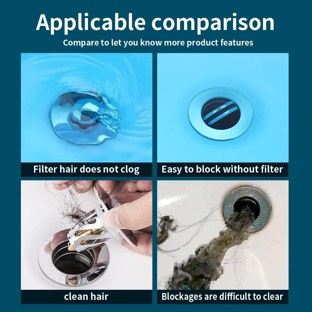 Bathroom Sink Stopper, Brass Pop Up Wash Basin Plug Cover for Bathtub drains, Anti-Clogging Bath Plug Stopper Sink Drain Strainer with Basket Spiral Drainage is Faster(Chrome) WN420