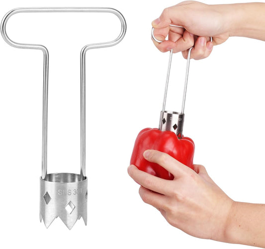 Fruit and Vegetable Corer, 2025 New Upgraded Stainless Steel Fruit Coring Remover T-Type Bell Chili Pepper Seed Deseeder Cutter Tool for Vegetables Fruit Kitchen Utensils BST326L
