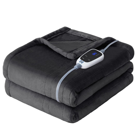 Sealy Heated Electric Blanket Queen Size, Flannel Electric Blanket with 10 Heating Levels & 1-12 Hours Auto Shut Off, Fast Heating Warming Blanket, Machine Washable, Grey, 84 x 90 Inch