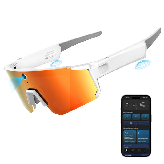 V06 Smart Glasses for Men, Sport AI Camera with EIS+Gyro Stabilization, Polarized Lenses for Cycling, Dual-Mic Noise Cancelling, IP66 Weatherproof, 4GB RAM, AI Glasses with Chat GPT