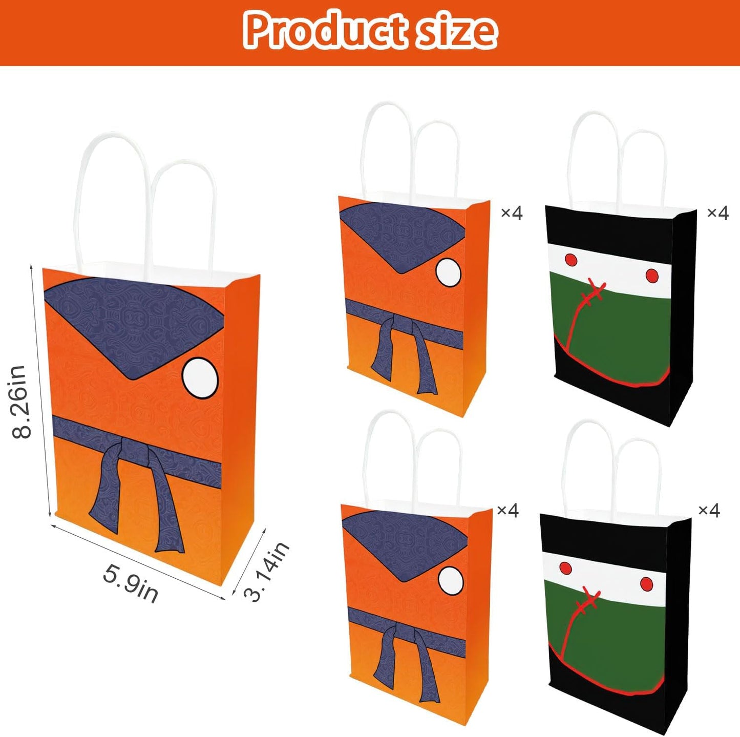 Lessflow Cartoon Dragon Party Paper Gift Bags With Handles, 2 Styles Favor Bags for Birthday Decorations, Goody Candy Bags for Kids Party Supplies BST326H