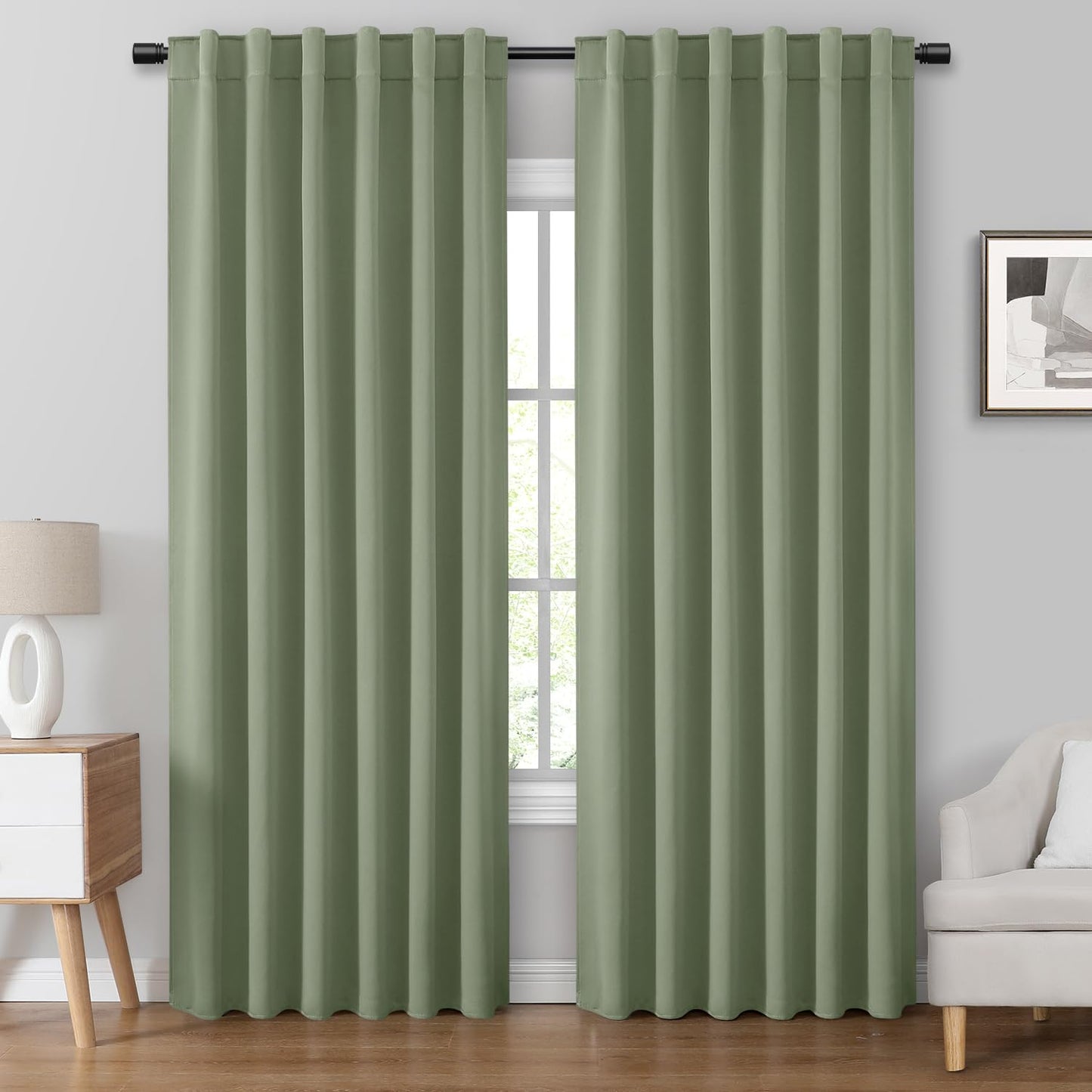 HOMEIDEAS Blackout Curtains, 2 Pages Grey Gray Room Darkening Bedroom Pinch Pleated Curtains Thermal Insulated Back Tab Rod Pocket Drapes for Bedroom, W52 x L63 BST326H