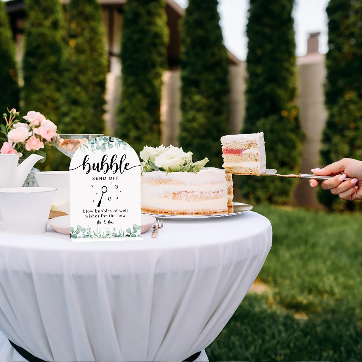 Acrylic Wedding Sign Bubble Send Off Signs for Ceremony Modern Calligraphy Arch Acrylic Table Top Signs for Wedding Reception and Event Party Table Decor (White Eucalyptus Leaves) BST326L