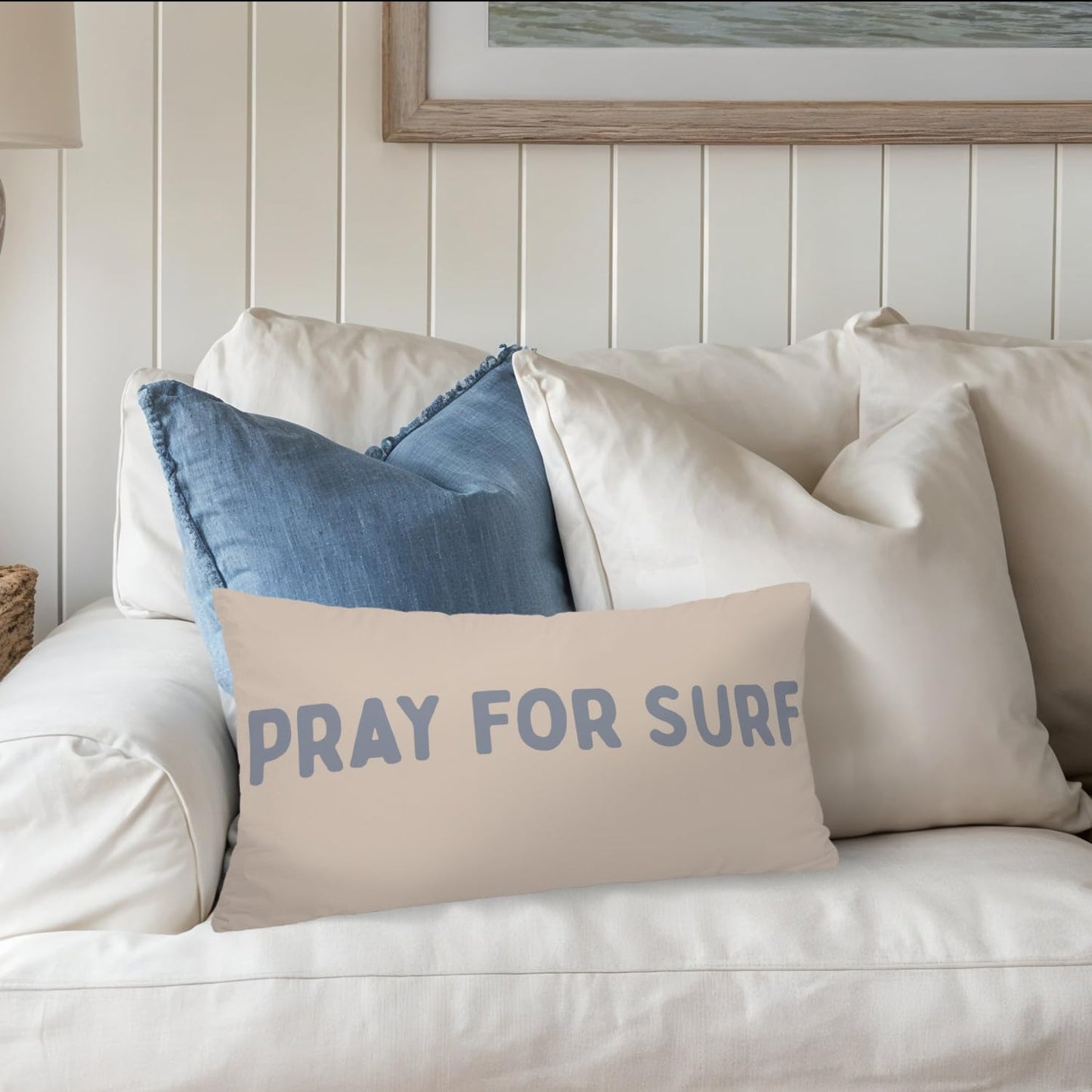 Coastal Beach Girly Room Decor 12x20 Pillow Cover, Preppy Beach Navy Blue Bikini Striped Decorative Lumbar Pillow Covers for Girls Bedroom College Dorm Sofa Couch BST326L