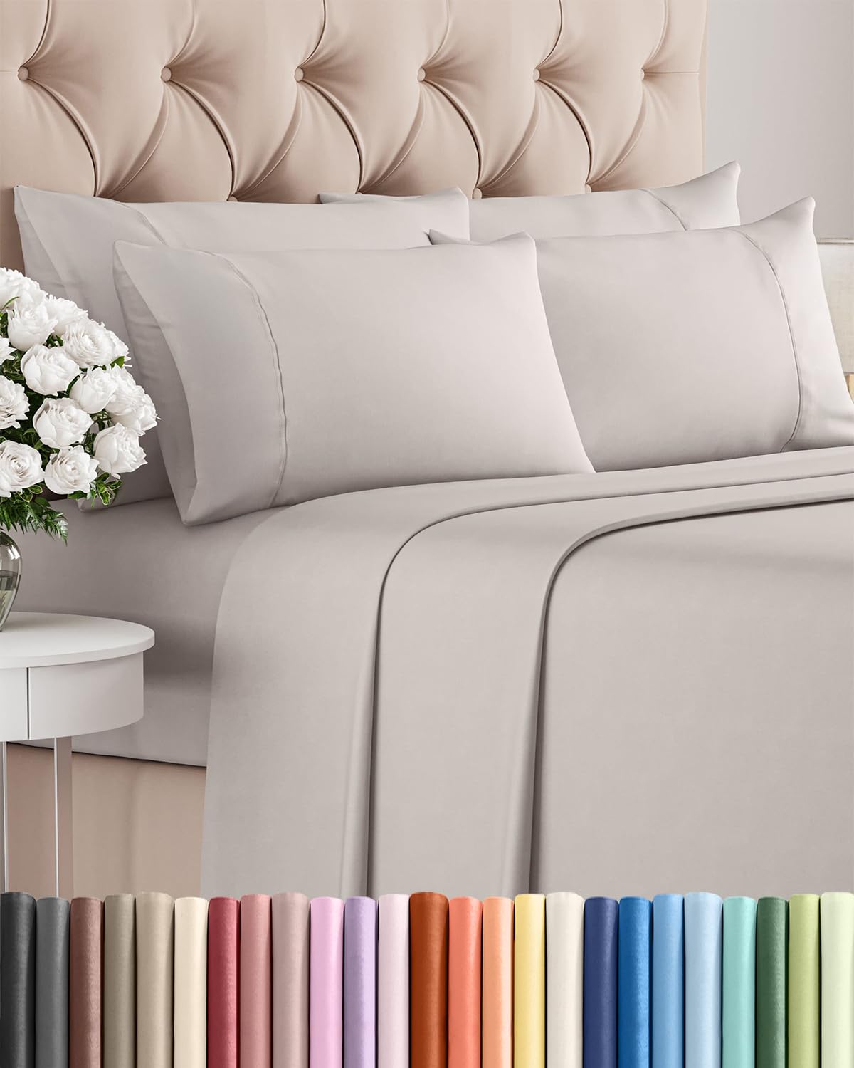 Split King 7 Piece Sheet Set - Comfy Breathable & Cooling - Soft Hotel Luxury Bedding Set with 8-16 Inch Deep Pockets - 1 Flat & 2 Fitted Sheet & 4 Pillowcases - Wrinkle Free & Easy Care - Steel Blue DD1210