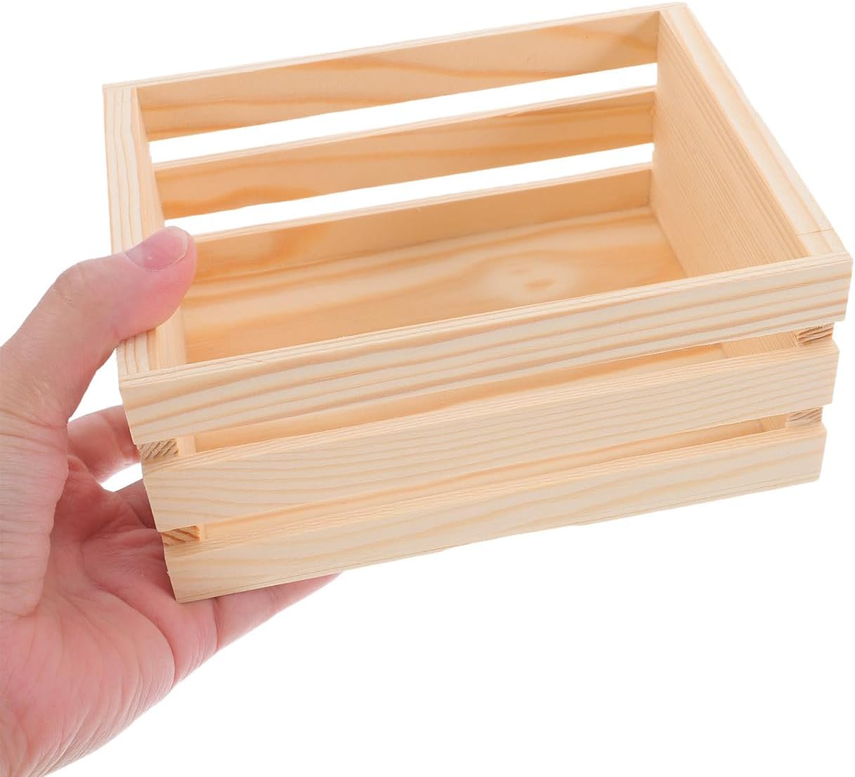 Mini Pine Wood Crate, 6.5" x 4.1" x 3.5" Small Wooden Storage Box with Artistic Hollow Design, Rustic Farmhouse Wood Crate for DIY Crafts, Desk Organizer & Kitchen Decor BST202