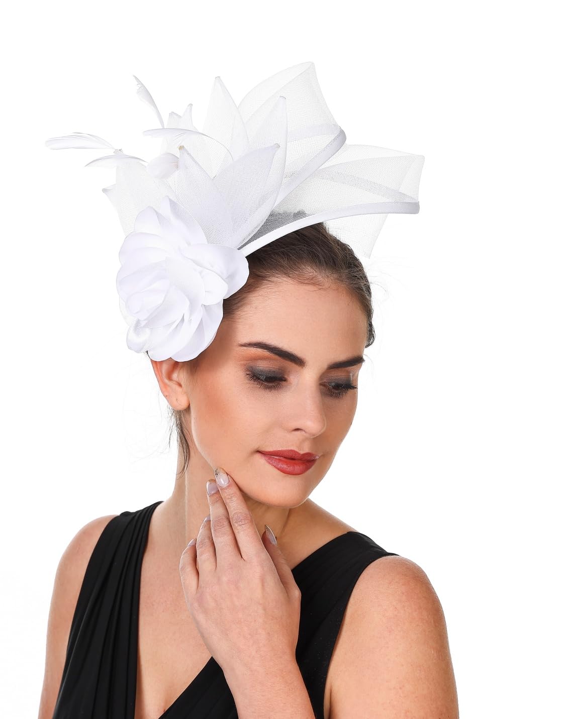 SAFERIN Fascinators Hat Flower Mesh Ribbons Feathers on a Headband and a Clip Tea Party Headwear for Girls and Women WN420