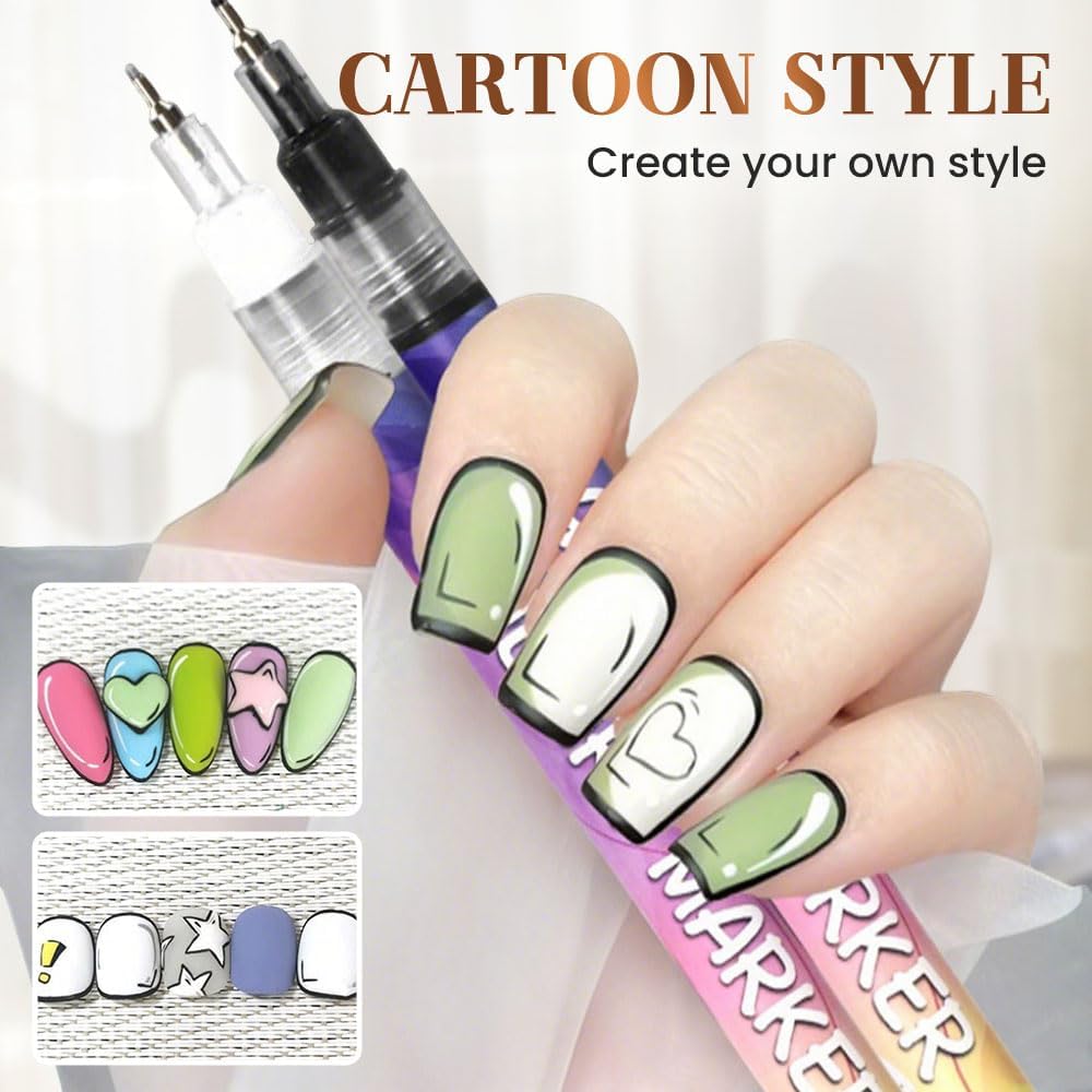 Nail Art Pens Set, 0.5mm Quick Dry Dotting Liner Markers | Upgrade Nails Art Markers Nail Pens for Girls Quick Dry Graffiti Dotting Point Liner Pens for Home Salon BST220