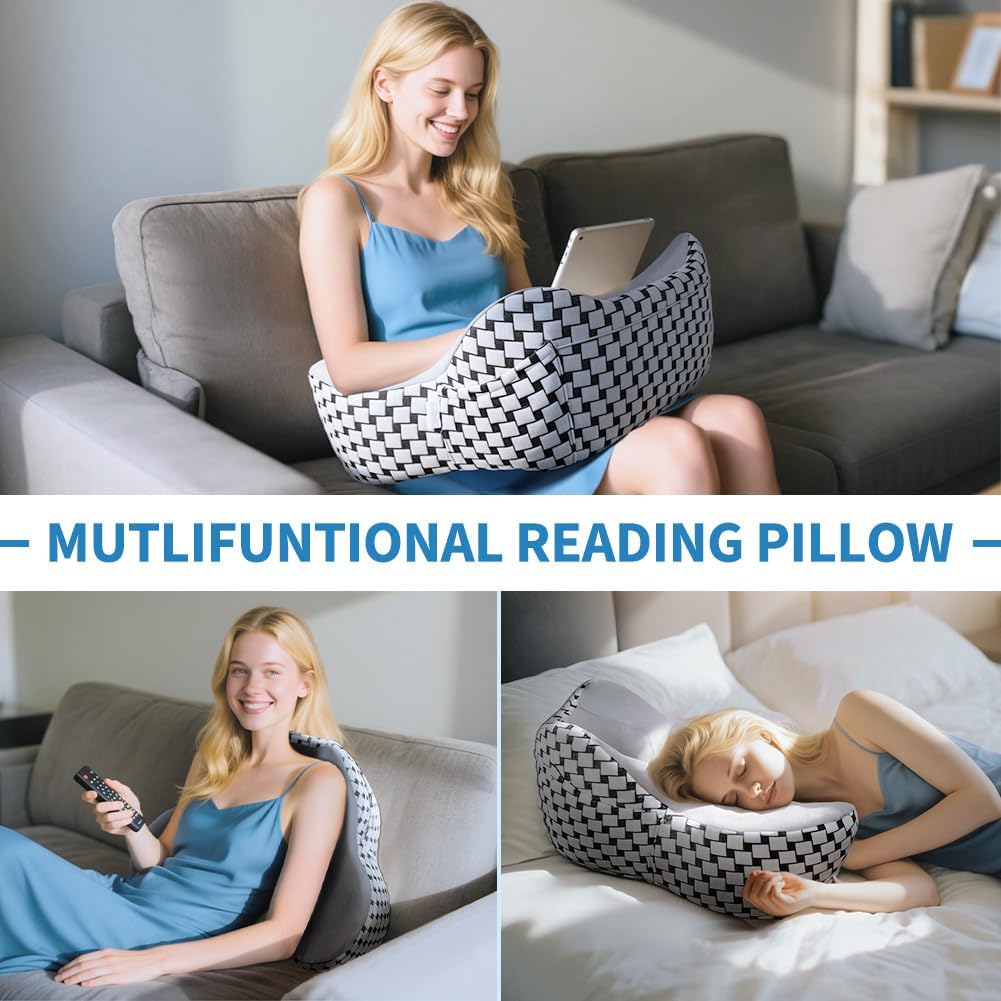 Laptop Pillow, Ergonomic Memory Foam Lap Desk Cushion Soft Reading Gaming Pillow for Lap with Knitting Side Pocket for Casual Living Reading, Working, Gaming, Writing in Bed Couch Floor BST220