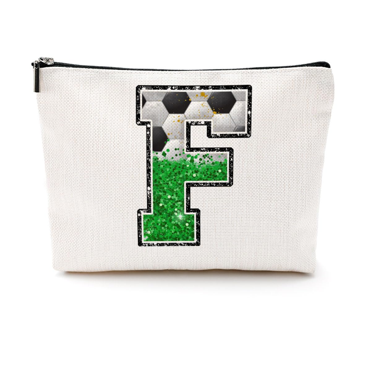 Soccer Gifts Initial Makeup Bag Soccer Girl Gifts Cosmetic Bag Letter D | Monogrammed Zipper Pouch Soccer Accessories for Girls Women Player Coaches Friend Graduation Birthday Gifts BST202