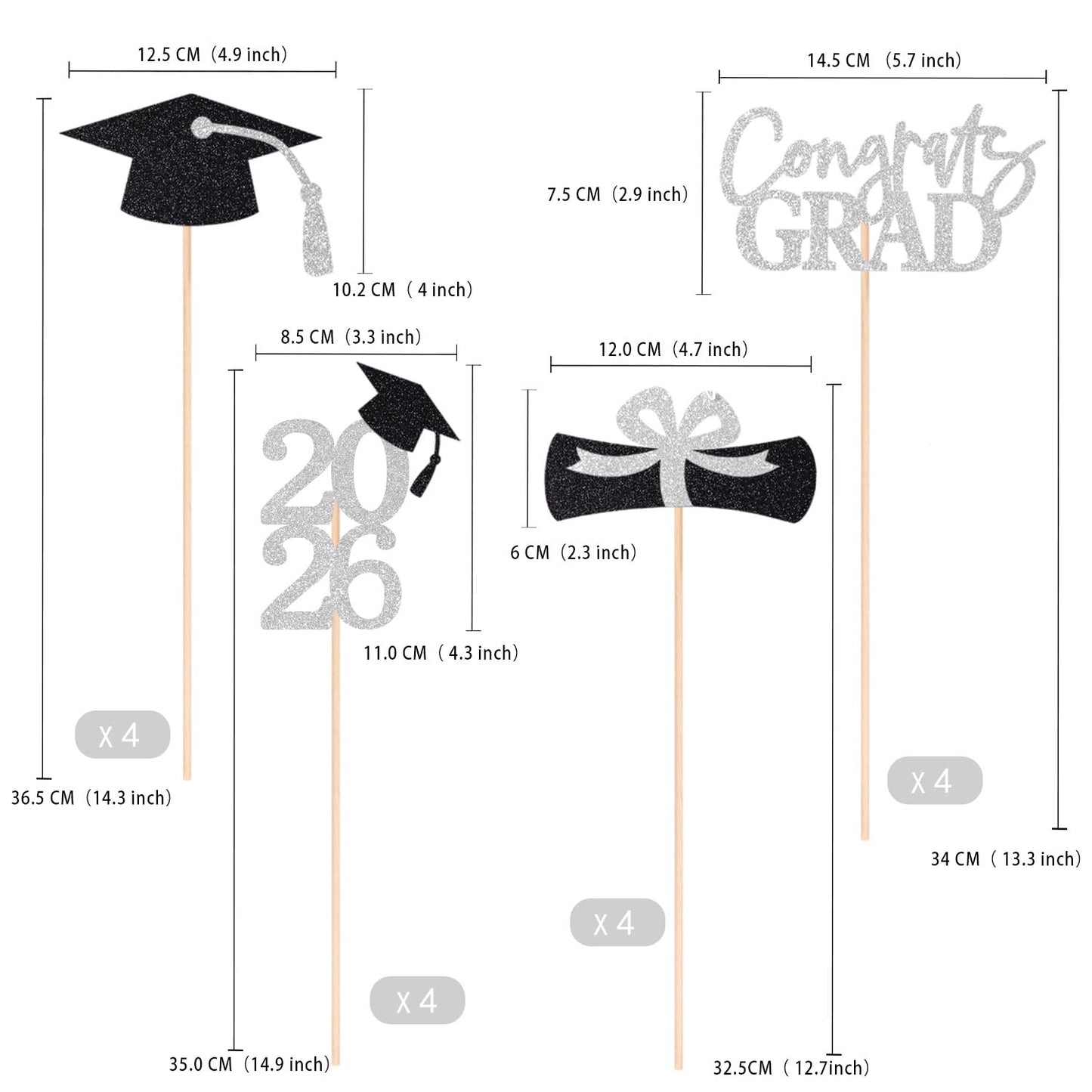 Graduation Centerpieces Class of 2026, 16 PCS Red Blue Double-Sided Table Toppers, Congrats Grad Party Decorations Supplies (Set of 4 Designs) WN420
