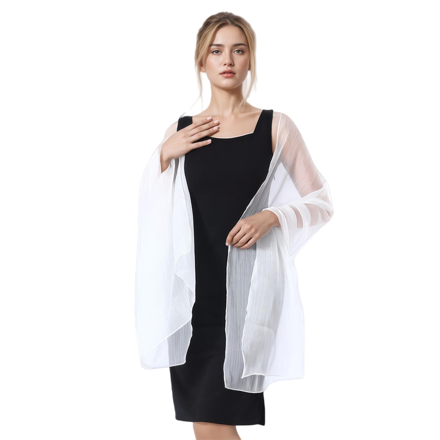 Women Sheer Crepe Shawl - Lightweight Soft Shimmer Wrap for Evening Party, Travel & Festival - Versatile Elegant WN420