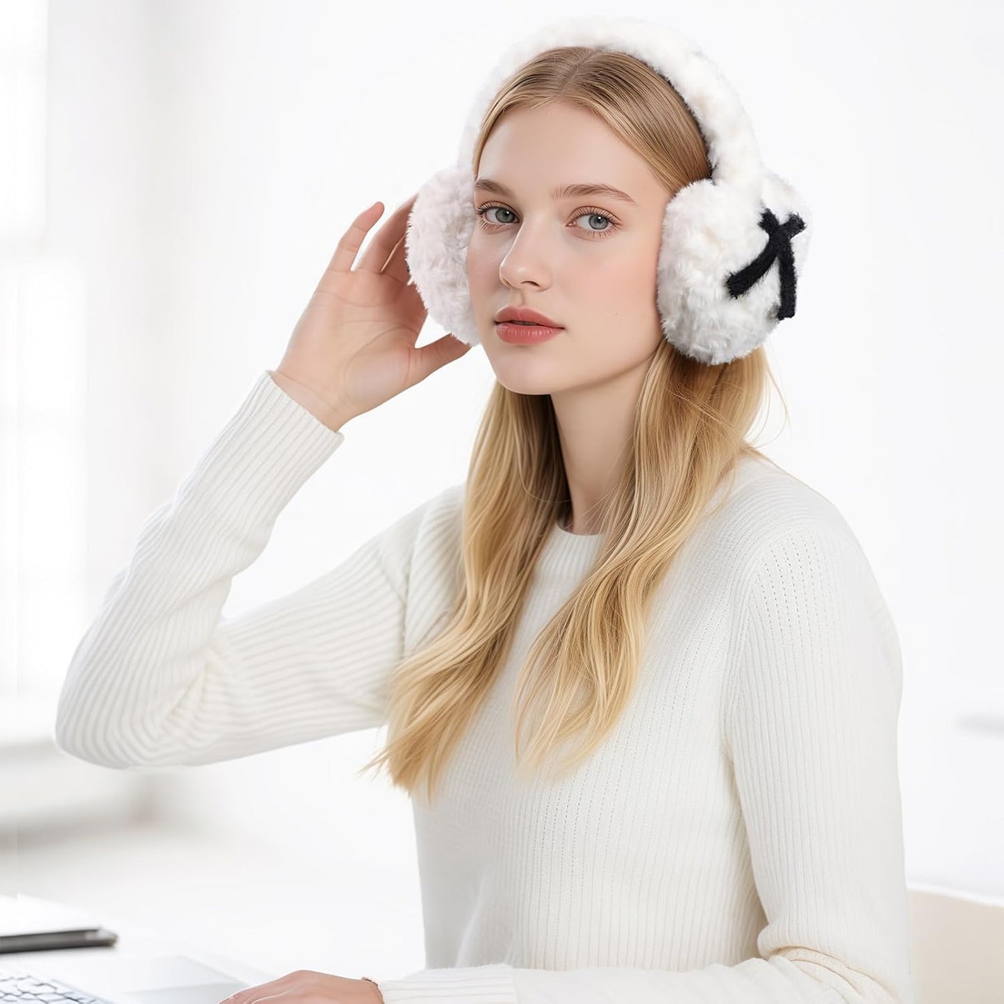 Valentines Day Gifts for Her Earmuffs for Women, Foldable & Fuzzy Ear Muffs for Outdoor Activities WN420