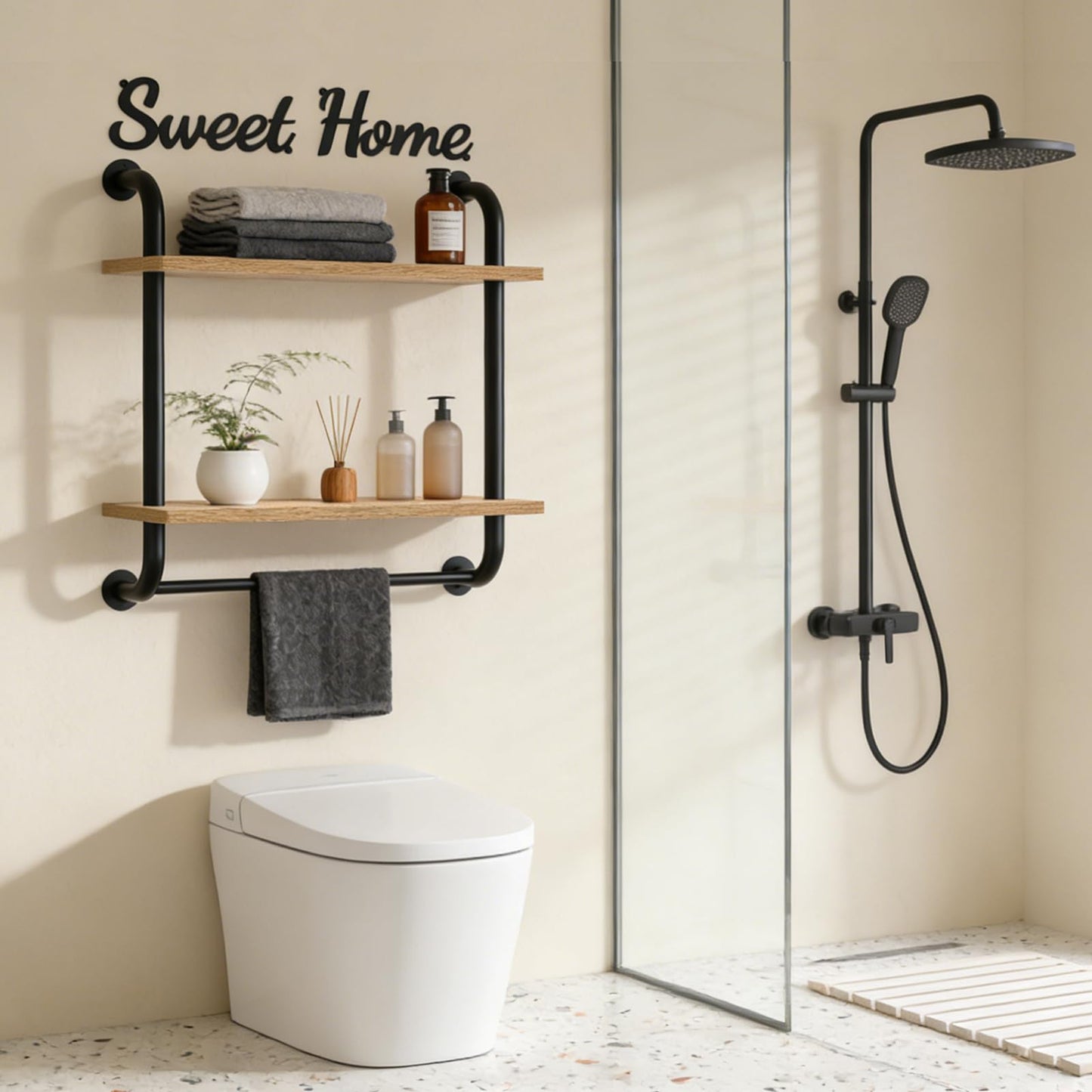 Tinpin Bathroom Shelves Wall Mounted, Rustic Farmhouse Pipe Shelves, Walls Shelf 3-Tier, Industrial Pipe Shelving, Floating Shelf Wall Decor for Bathroom, Kitchen, Bedroom, Living Room 17.3in Black DD1210