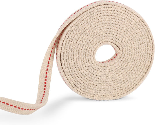 Oil Lamp Wicks, 1/2in Total Length 9.84ft Cotton Flat Oil Lantern Wicks Cotton Flat Wick for Paraffin Oil Wicks for Oil Lamps with Red Stitch Replacement Parts for Kerosene Burner Lamp(White) BST326L