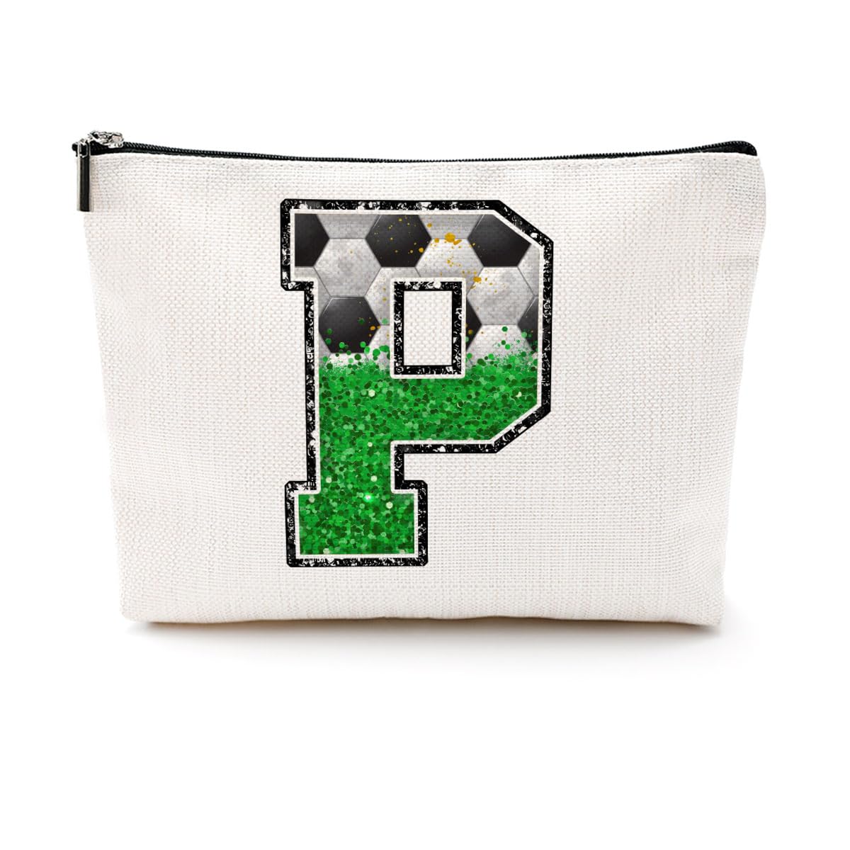 Soccer Gifts Initial Makeup Bag Soccer Girl Gifts Cosmetic Bag Letter D | Monogrammed Zipper Pouch Soccer Accessories for Girls Women Player Coaches Friend Graduation Birthday Gifts BST202