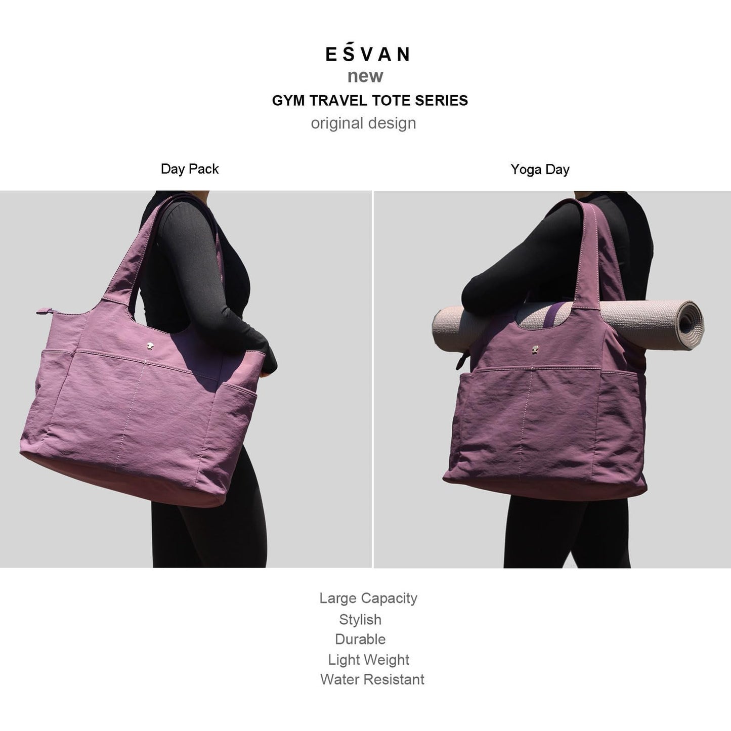ESVAN Yoga Tote Bag Mat bag Women Shoulder Bags Carryall Tote for Travel Office Workout Gym Nurse Beach BST326H