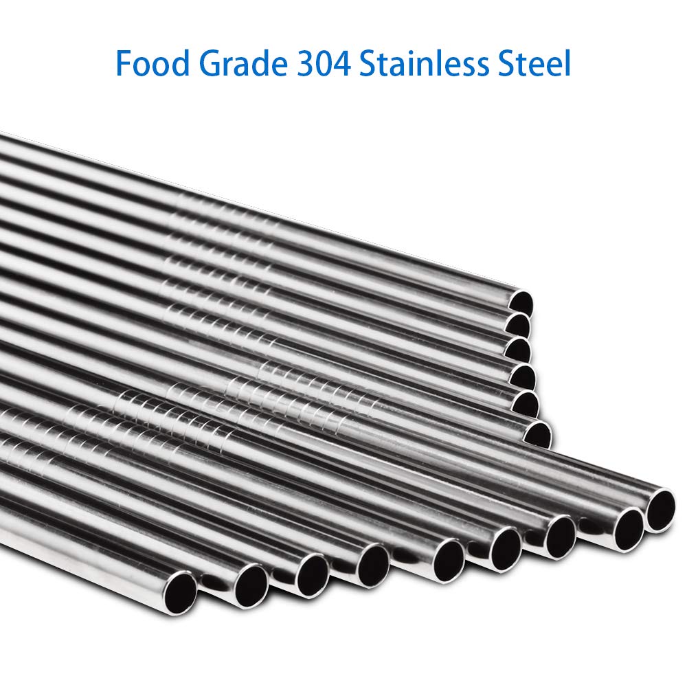 Tomorotec 14PCS Stainless Steel Straws Fit for 30oz Stanley Tumblers | 11" Reusable Drinking Straws with Brush, 7 Bent & 7 Straight for Smoothies, Milkshakes, Coffee, Dishwasher Safe (Metallic) BST326L