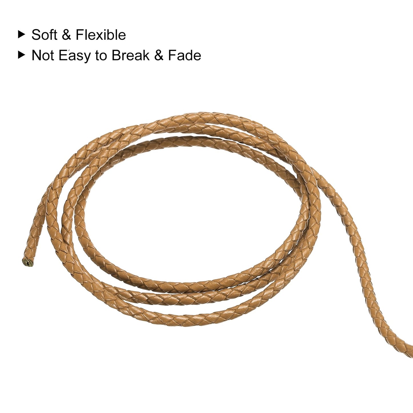 uxcell Leather Cord, 2.2 Yards 4mm Dia Braided String Strip for Purse Handbag Shoelace DIY Crafts Bracelet Making, Yellow BST326L