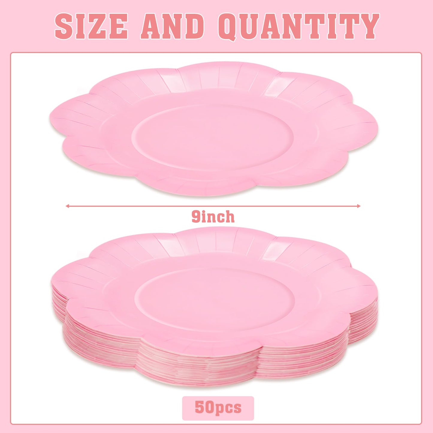 Red Plates Party Supplies,9 inch Red Paper Plates Disposable Scalloped for Birthday Cake Plate Baby Shower Dinner Wedding Dessert Valentines Day Party BST220
