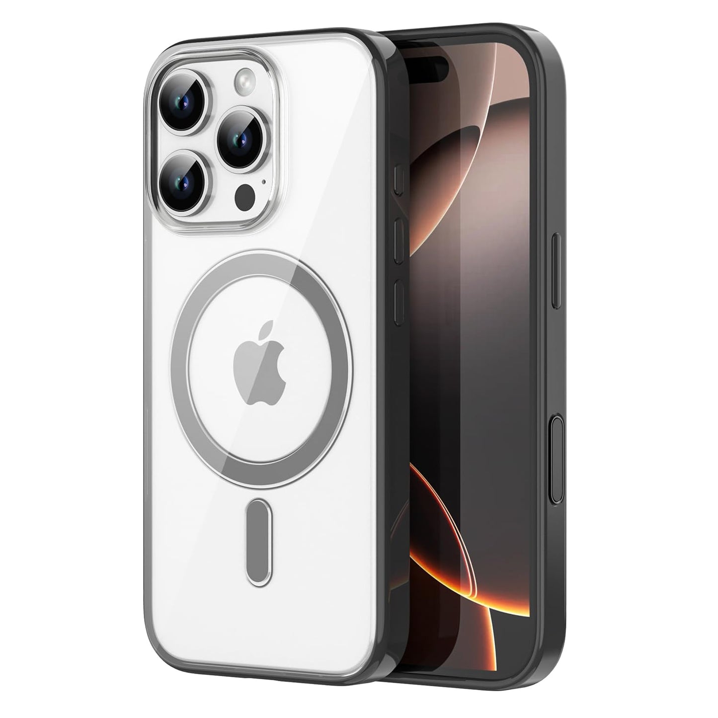 PULOKA for iPhone Case Compatible with Magsafe, Color Bumper & Clear TPU Back Hybrid Shockproof Cover (White, iPhone 16 Pro Max) WN420