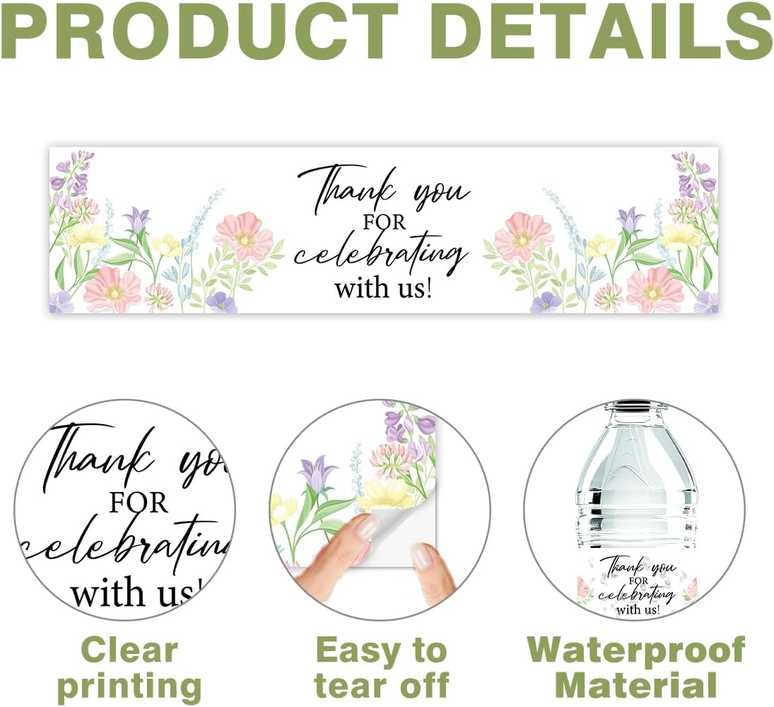 100 Pcs Wedding Water Bottle Labels Floral Wedding Bottle Stickers | Water Bottle Labels Sticker for Wedding Bridal Shower Prom Graduation Party Table Decoration Supplie BST326H