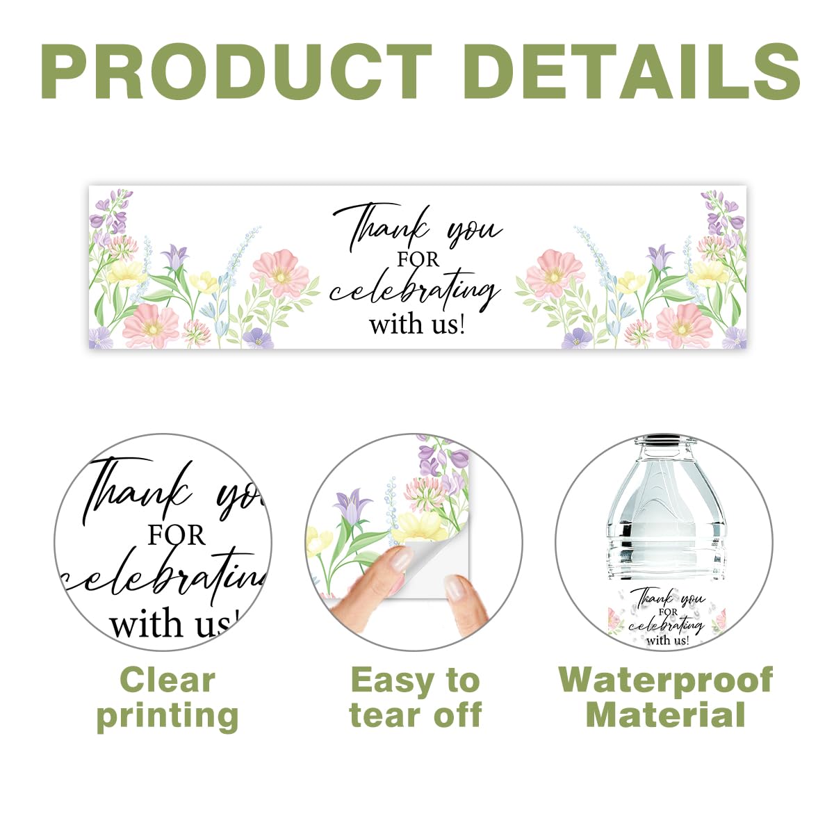 100 Pcs Wedding Water Bottle Labels Floral Wedding Bottle Stickers | Water Bottle Labels Sticker for Wedding Bridal Shower Prom Graduation Party Table Decoration Supplie BST326H