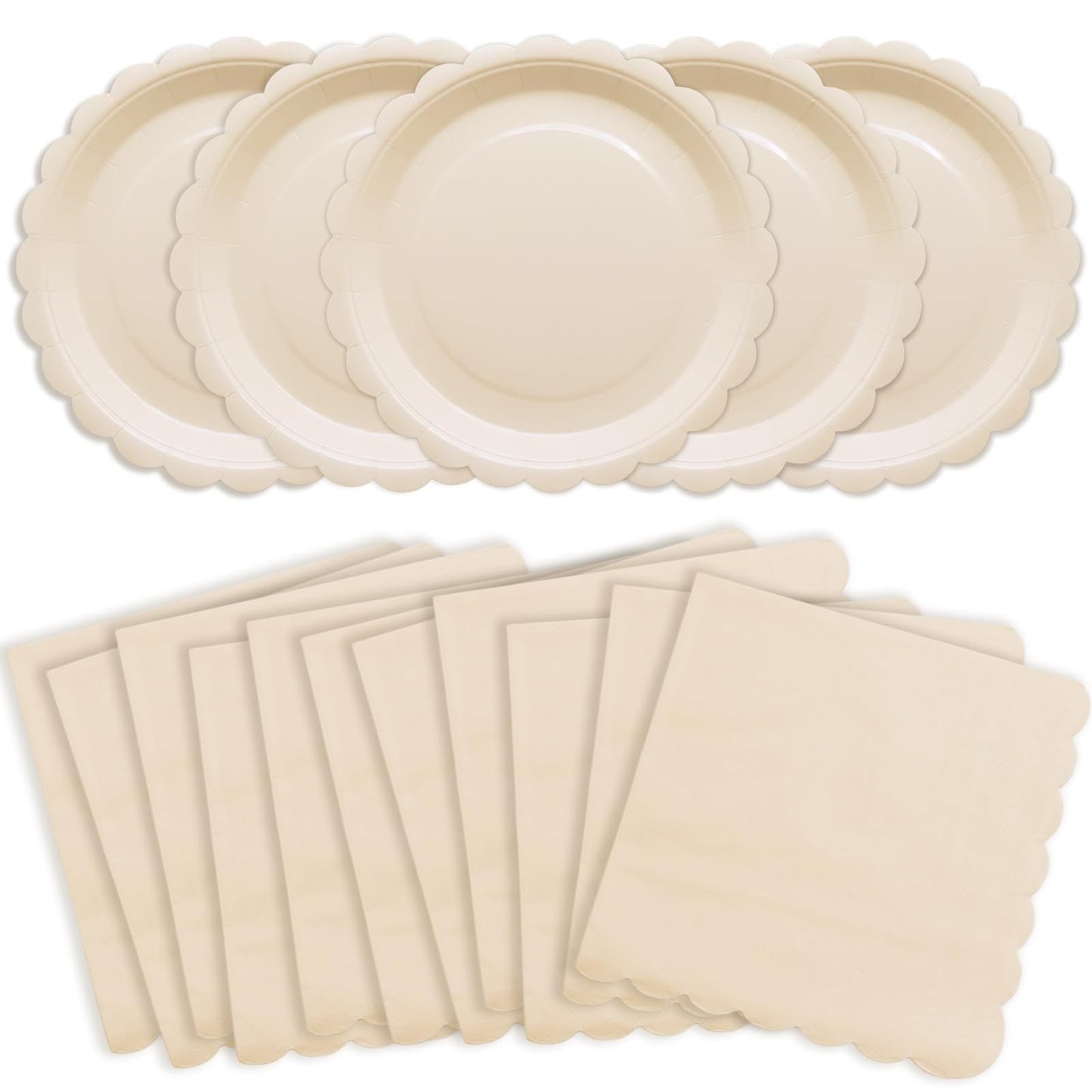 100 Pcs White Paper Plates and Napkins, 50 Pcs Guest White Party Supplies Including Scalloped Plates and Napkins for Independence Day Weddings, Parties BST326L