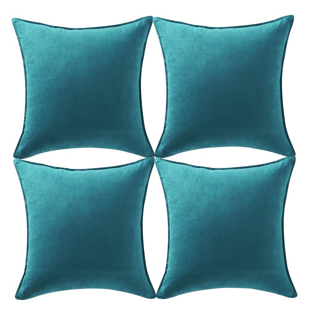 Fancy Homi 4 Packs Olive Green Decorative Throw Pillow Covers 18x18 inch, Super Soft Faux Suede Decor Square Pillow Covers 45x45 cm, Solid Cushion Cover for Couch Living Room Sofa Bedroom BST220