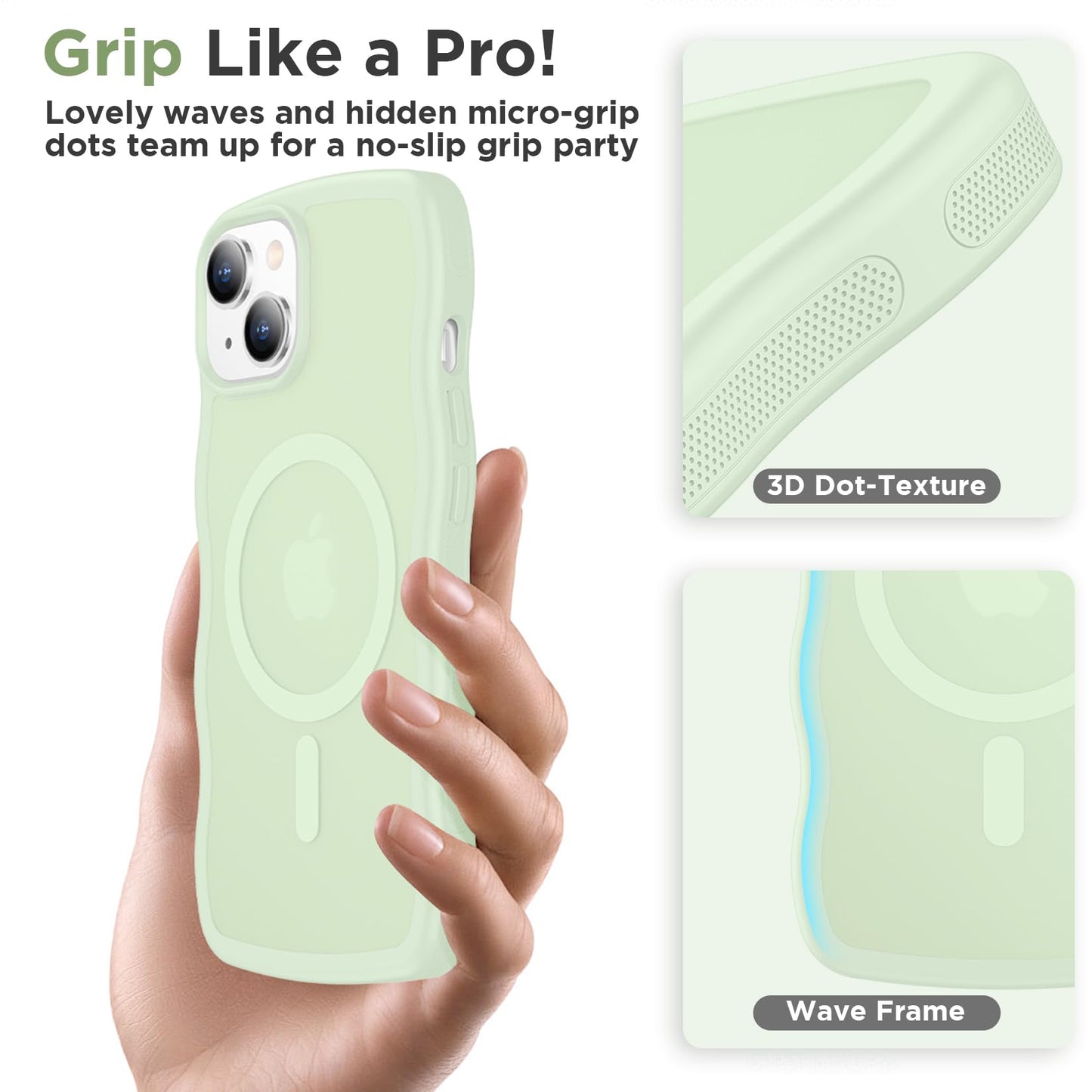 Magnetic for iPhone 13 Pro Case, Compatible with MagSafe Cute Wave Non-Slip Translucent Matte Easier Grip Shockproof Phone Case for iPhone 13 Pro, Black WN420