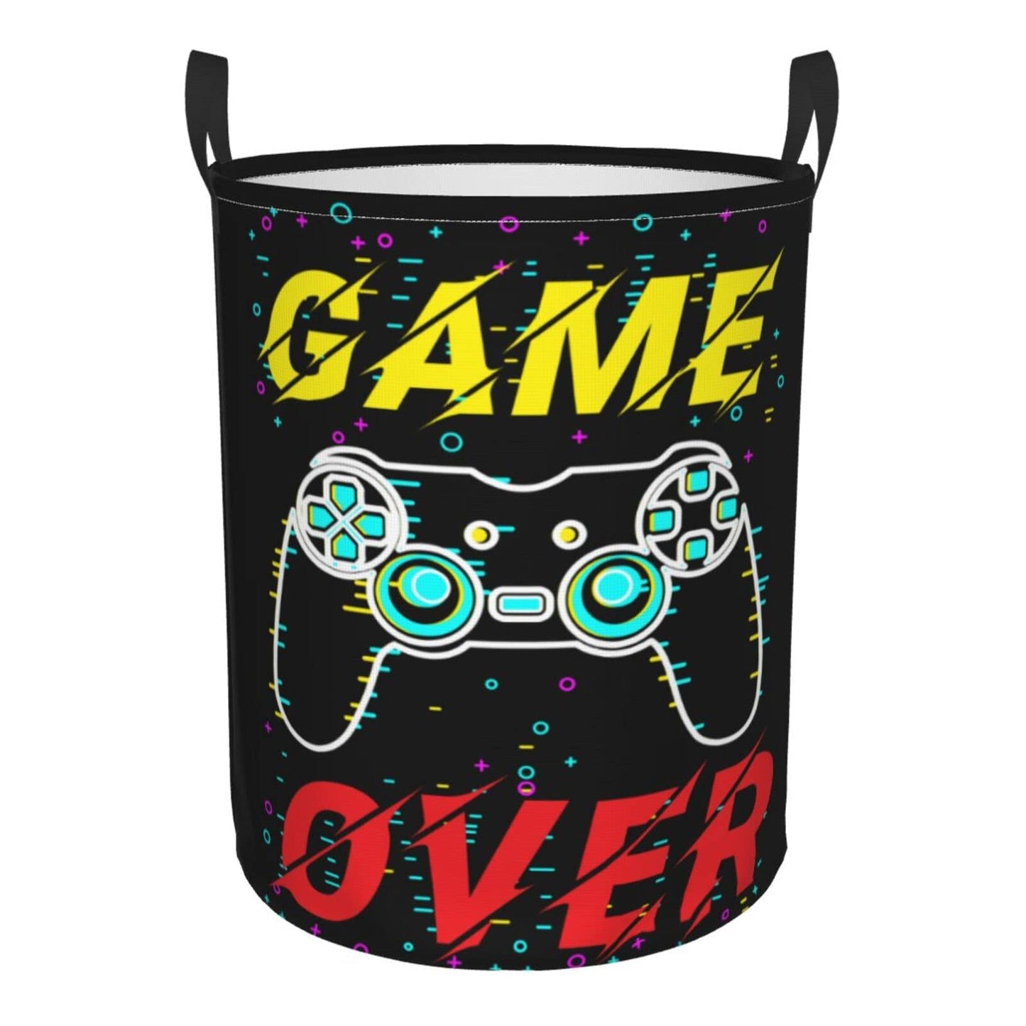 38L Round Laundry Hamper Video Game Controller Background Storage Basket Waterproof Coating Gaming Gadgets Organizer Bin For Nursery Clothes Toys BST202