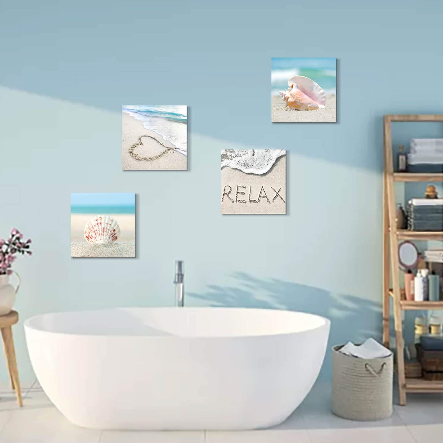 TAR TAR STUDIO Beach Seashells Artwork Canvas Pictures: Tropical Seaside Scene Painting Print for Wall (12" x 12" x 4 PCS, Multiple Style) BST220