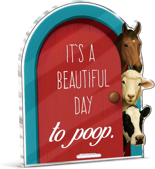 Funny Farmhouse Bathroom Decor - Funny Farm Animals Bathroom Sign for Restroom Shelves Toilet Tank Decor - Beautiful Day Sign BST326L