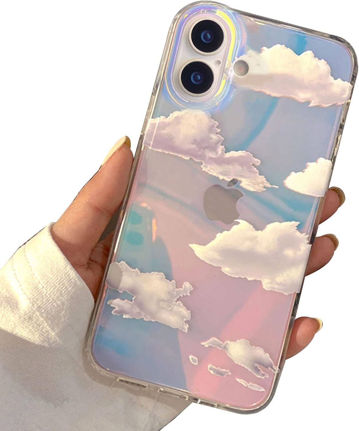 I-MGAE-IN-AR Compact Case for iPhone 16 Holographic Cloud Design,Cute Trendy Soft Slim TPU Shockproof Protective Phone Cases Cover for Women Girls Aesthetic Glitter WN420