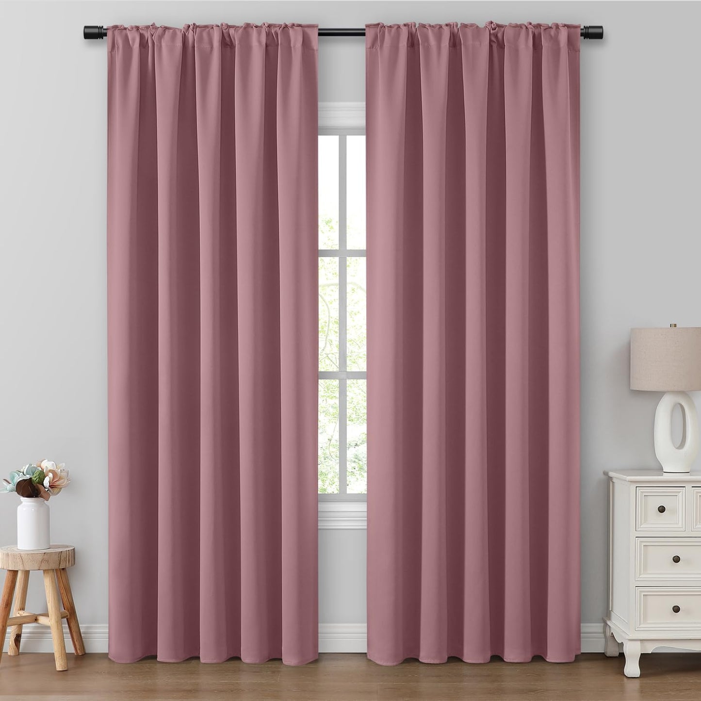 HOMEIDEAS Blackout Curtains, 2 Pages Grey Gray Room Darkening Bedroom Pinch Pleated Curtains Thermal Insulated Back Tab Rod Pocket Drapes for Bedroom, W52 x L63 BST326H