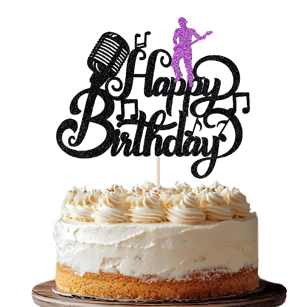 Music Happy Birthday Cake Topper，Roll Music Cake Decor Hip Hop Dancing Ball Cake Decorations，Guitar Note Birthday Party Supplies BST220