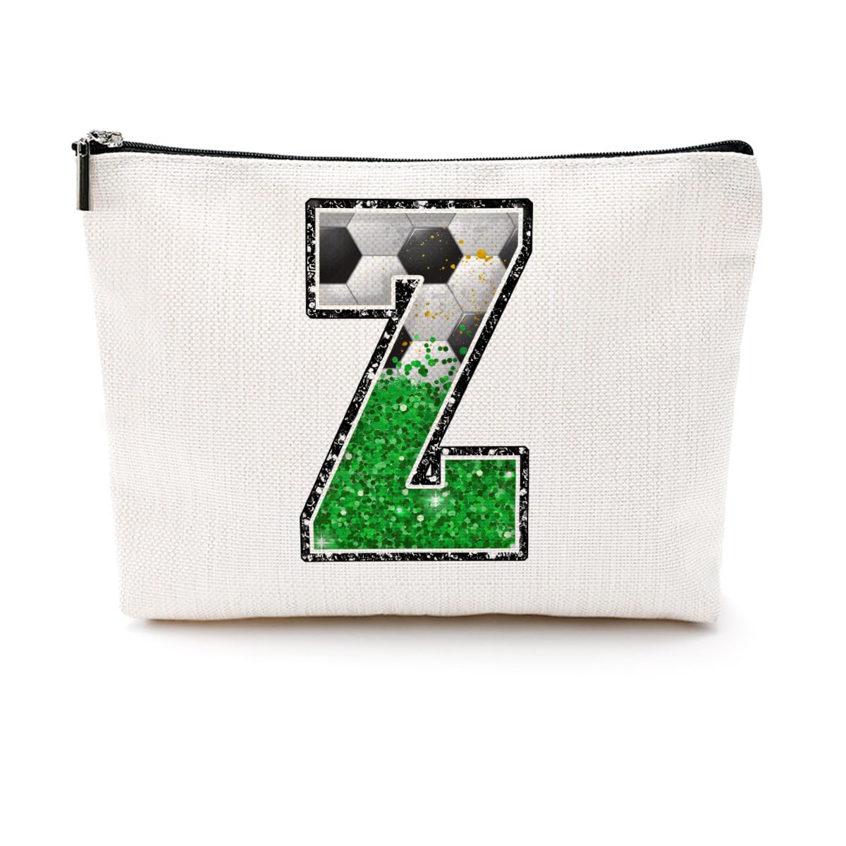 Soccer Gifts Initial Makeup Bag Soccer Girl Gifts Cosmetic Bag Letter D | Monogrammed Zipper Pouch Soccer Accessories for Girls Women Player Coaches Friend Graduation Birthday Gifts BST202