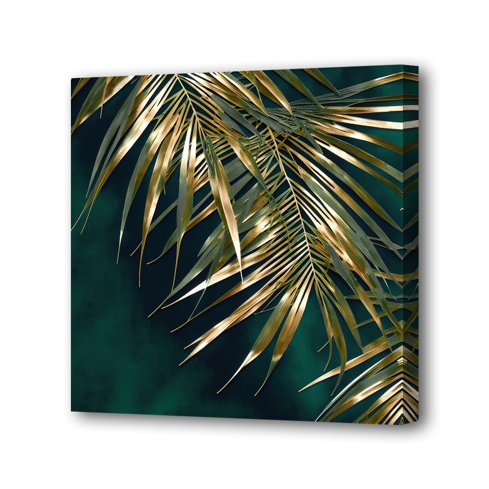LURENCZH Leaf Canvas Wall Art Golden Leaf Picture Prints Green and Gold Paintings for Living Room Bedroom Decor Framed Ready to Hang(Green-1,12.00" x 12.00") BST326H