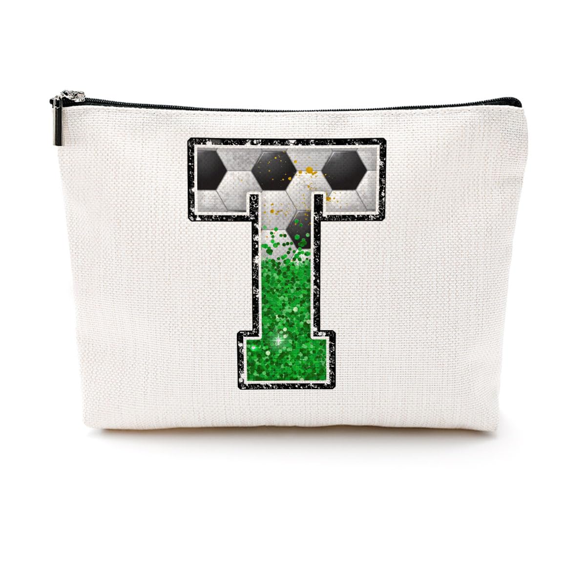 Soccer Gifts Initial Makeup Bag Soccer Girl Gifts Cosmetic Bag Letter D | Monogrammed Zipper Pouch Soccer Accessories for Girls Women Player Coaches Friend Graduation Birthday Gifts BST202