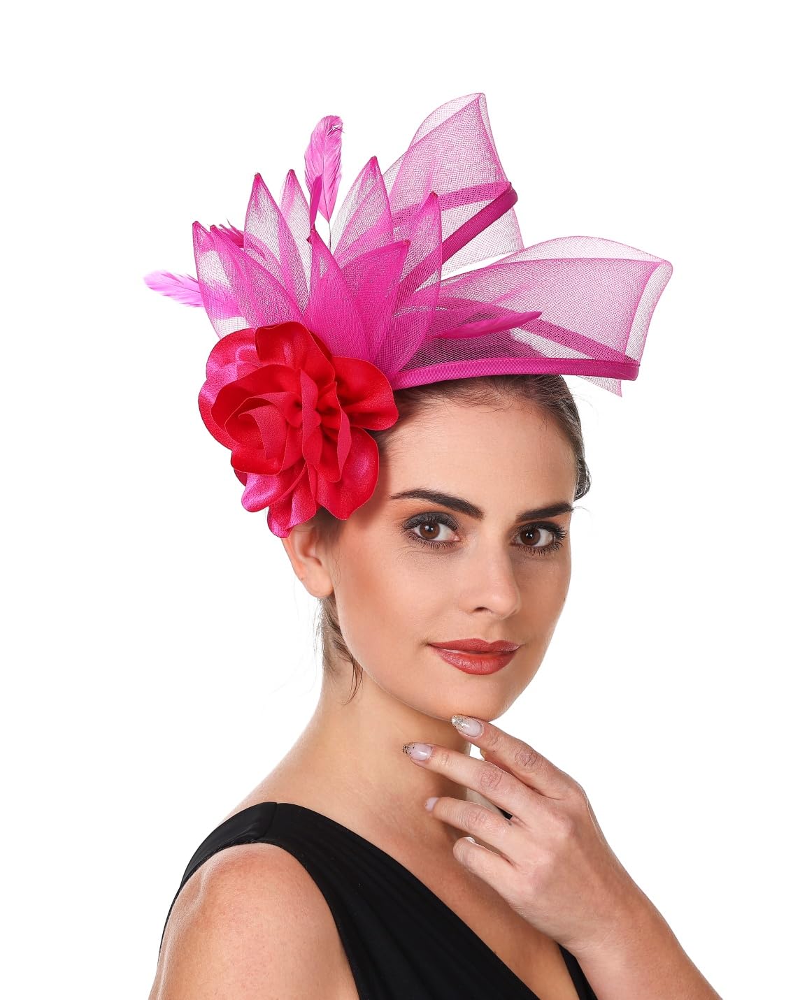 SAFERIN Fascinators Hat Flower Mesh Ribbons Feathers on a Headband and a Clip Tea Party Headwear for Girls and Women WN420