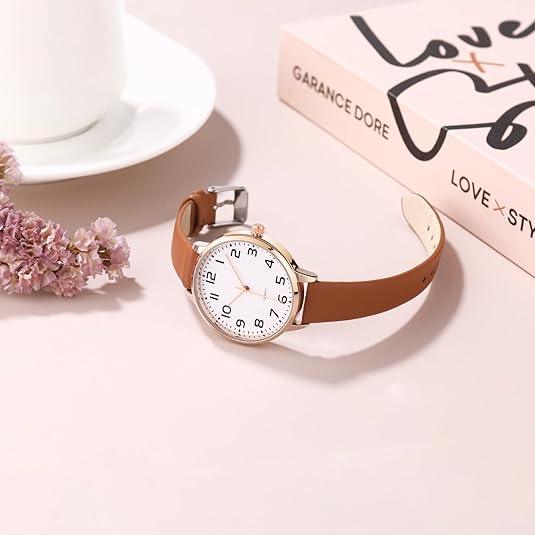 TWOPTION Women's Dainty Analog Leather Dress Watch for Small Wrists 80