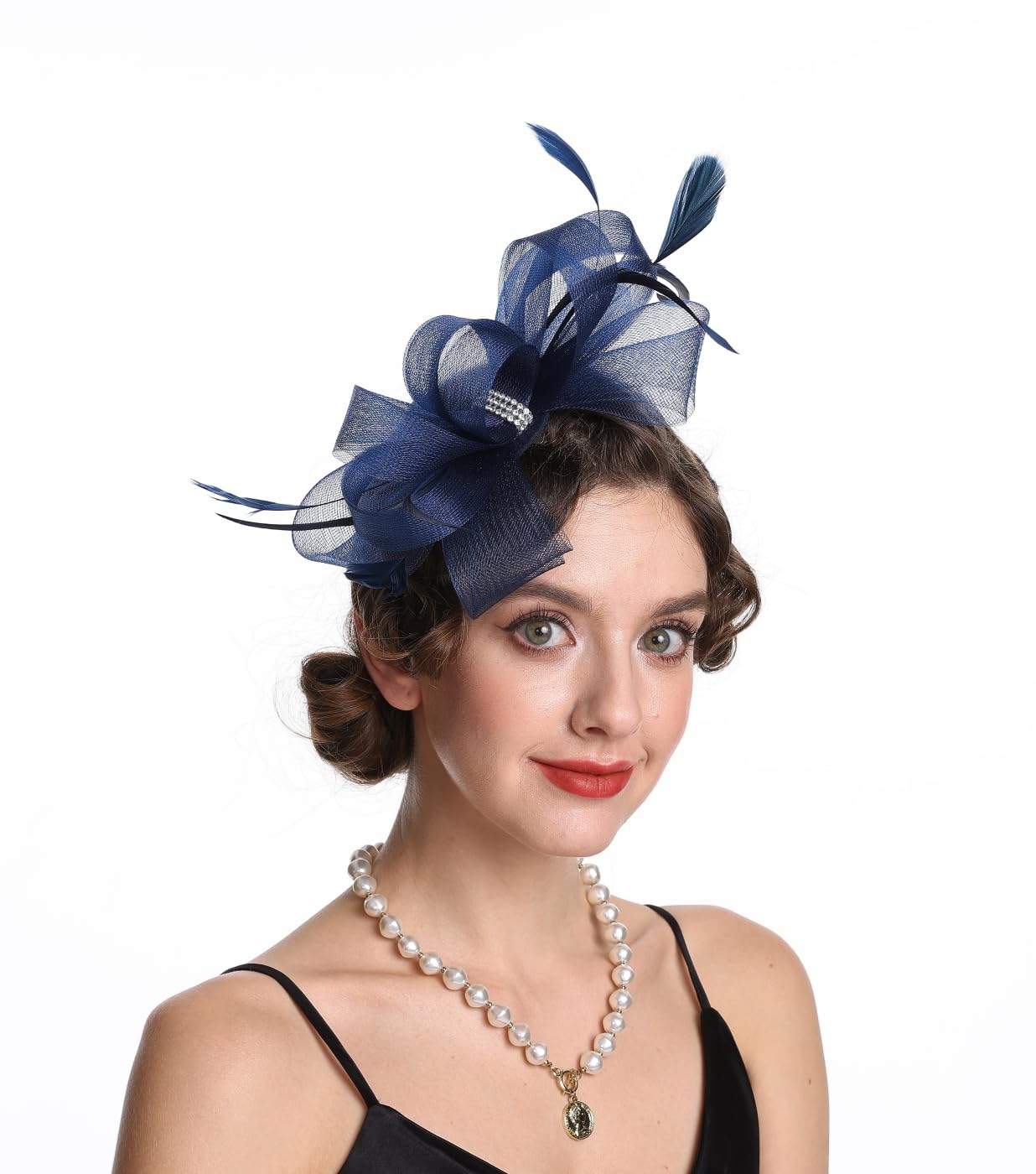 SAFERIN Elegant Women's Fascinator Hat with Veil and Feather Hair Clip Headpiece for Weddings Tea Party WN420