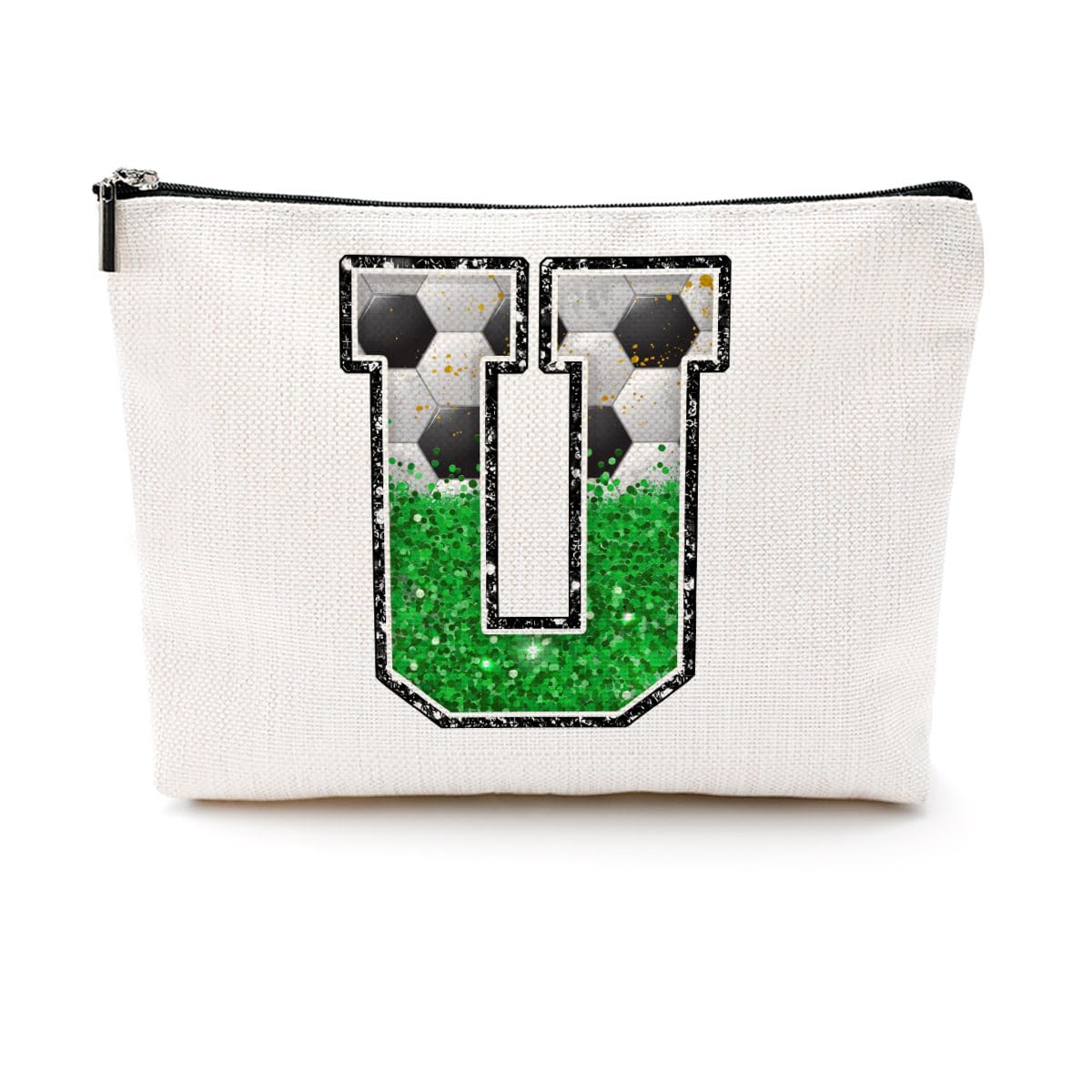 Soccer Gifts Initial Makeup Bag Soccer Girl Gifts Cosmetic Bag Letter D | Monogrammed Zipper Pouch Soccer Accessories for Girls Women Player Coaches Friend Graduation Birthday Gifts BST202