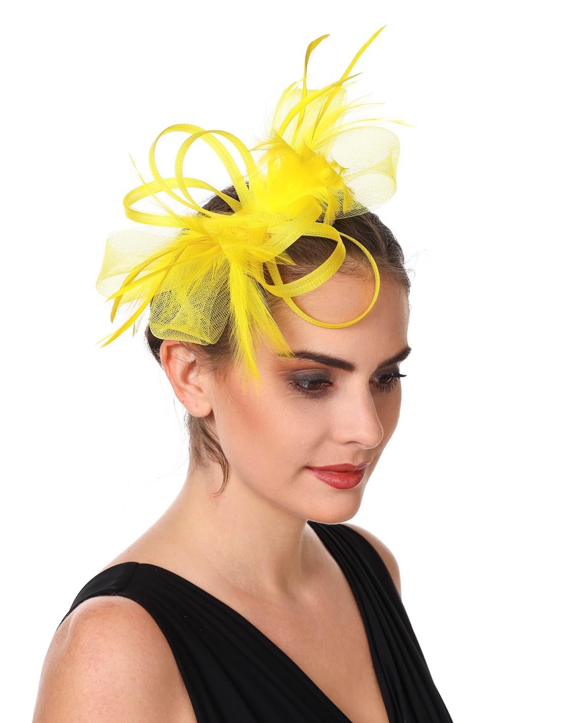 SAFERIN Fascinators Hat Flower Mesh Ribbons Feathers on a Headband and a Clip Tea Party Headwear for Girls and Women WN420