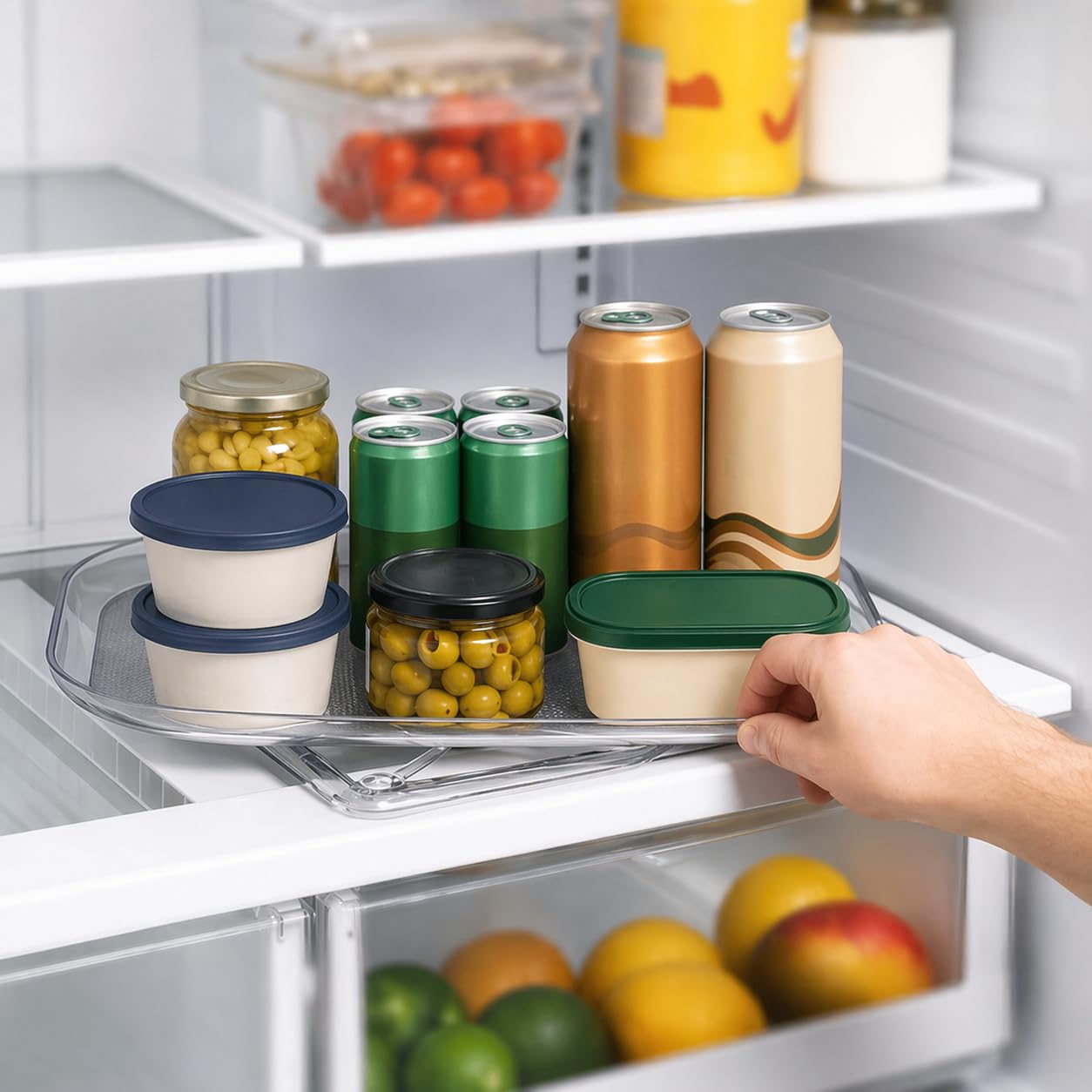 Oizeir Refrigerator Lazy Susan (2PK) - Clear Rectangular Fridge Organizer - Turntable Tray Lazy Susan for Refrigerator - Cabinet & Pantry Organizer - Smooth 360° Rotating Swivel Spinning Fridge Shelf BST220