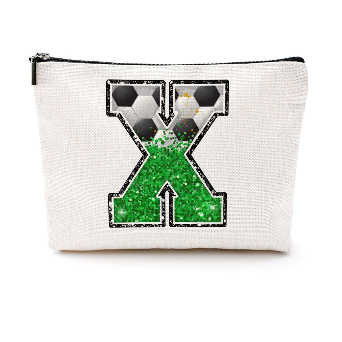 Soccer Gifts Initial Makeup Bag Soccer Girl Gifts Cosmetic Bag Letter D | Monogrammed Zipper Pouch Soccer Accessories for Girls Women Player Coaches Friend Graduation Birthday Gifts BST202