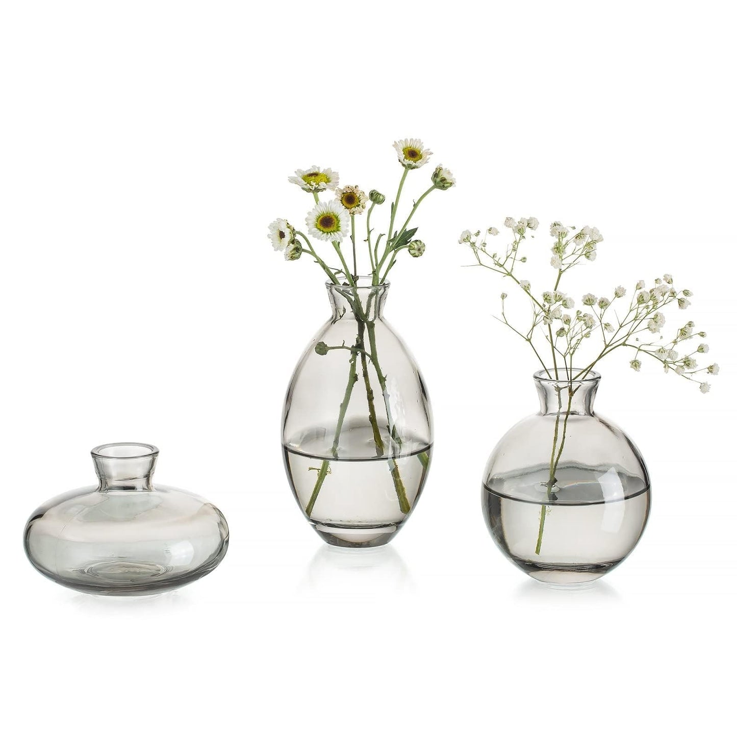 Glasseam Clear Glass Bud Vase, 3Pcs/Set Modern Decorative Small Mini Flowers Vases Short Minimalist Aesthetic Home Decor Vintage Cute Handmade Tiny Wedding Table Centerpieces for Single Flower Rose BST326H