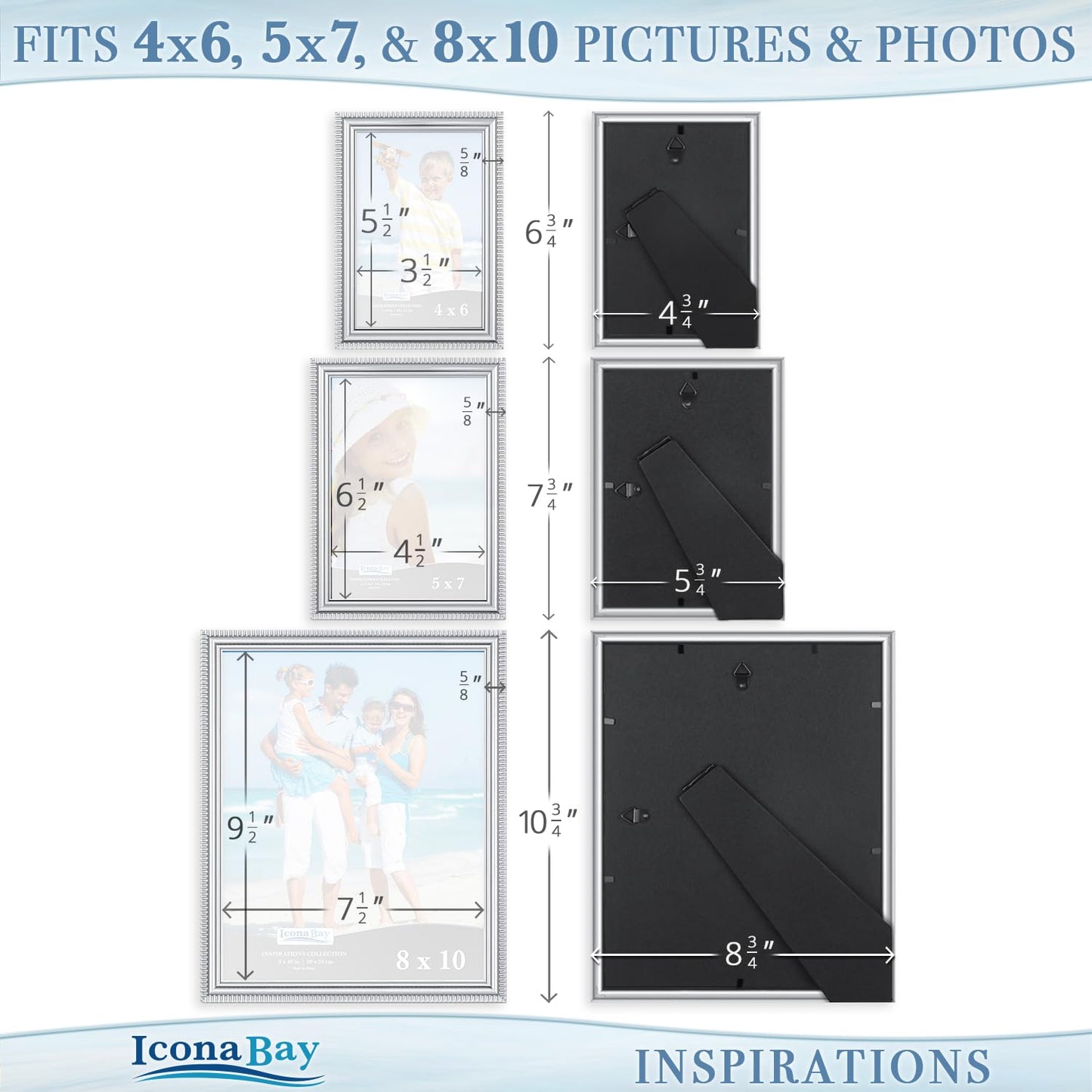 Icona Bay Combination White Picture Frames Set - 10 PC (Five 4x6, Three 5x7, Two 8x10), Inspirations Collection Multi-Pack for Contemporary Wall Gallery BST220