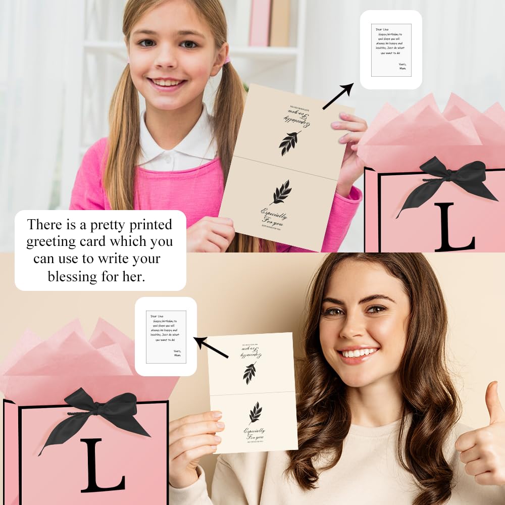Eaureum Personalized Initial A Gift Bags for Girls Women, 13" Pink Initial A Gift Bags for Birthday Wedding Holidays Party Decorations for Her Girls Women Daughter Granddaughter Friends Wife BST326L